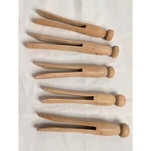 Set of 5 Antique Wooden Clothespins 4" Long  Rustic Primitive Vintage Antique